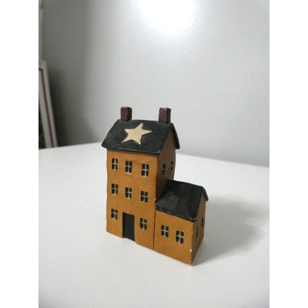 B Lloyd 2003 Blossom Bucket Mini Star Salt House Figure Resin Primitive Brown